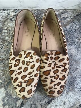 J. Crew Leopard Haircalf Loafers in Brown and Cream